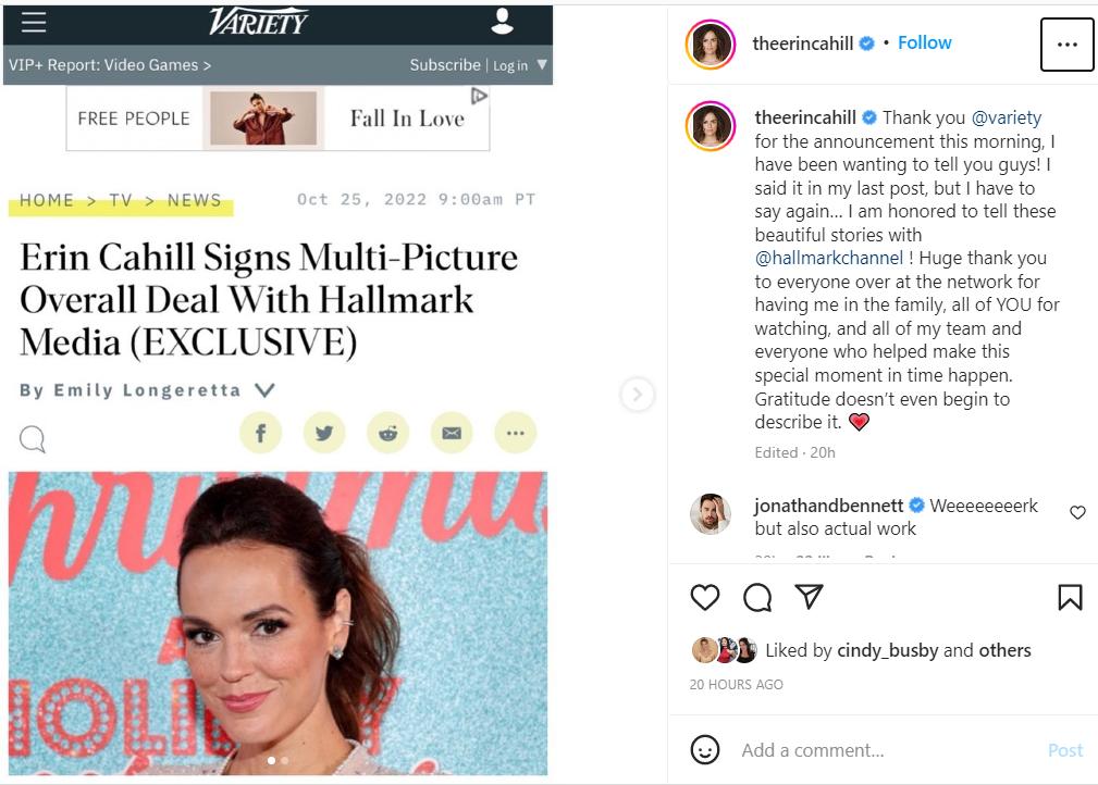 Erin Cahill signs multi-picture overall deal with Hallmark Media