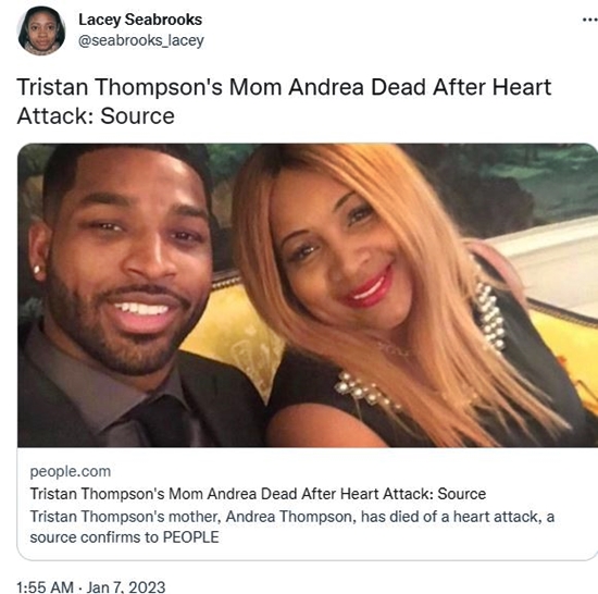 Tristan Thompson News Mom Andrea Passes Away From Reported Heart Attack