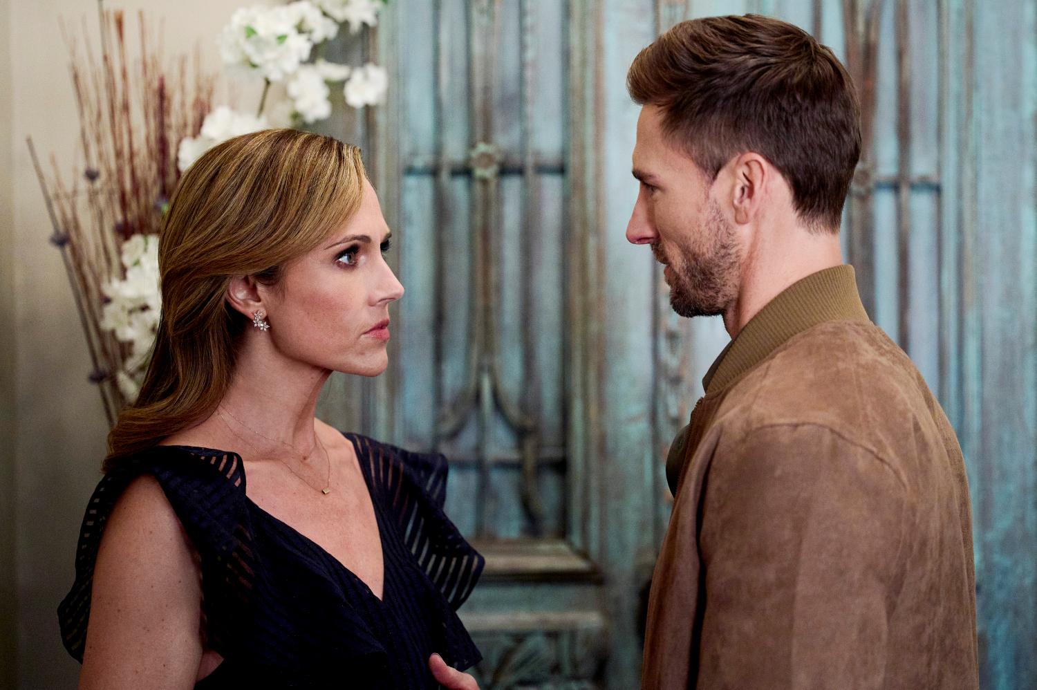 Nikki DeLoach and Andrew Walker in Grilling Season: A Curious Caterer Mystery on Hallmark Movies & Mysteries