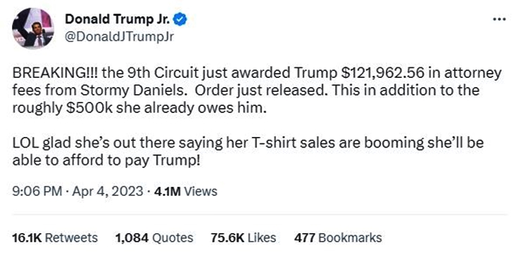 Allegedly Stormy Daniels Must Pay Up $121,962.56 In Attorney Fees