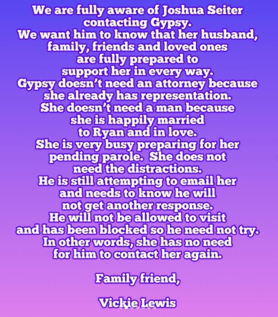 Official Statement by Vickie Lewis