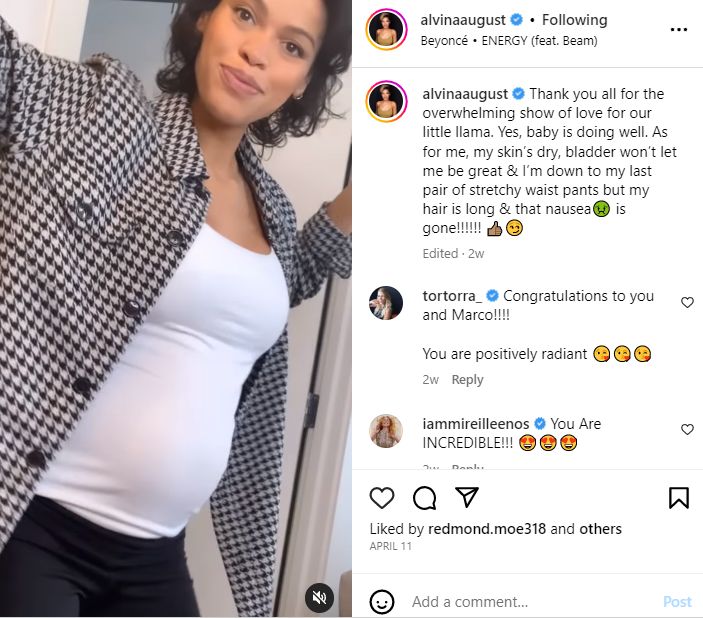 Alvina August is over the morning sickness