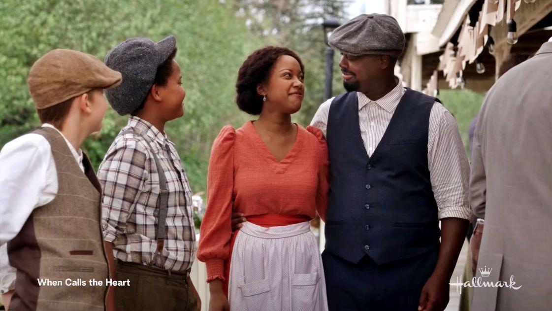 Minnie (Natasha Burnett) and Joseph (Viv Leacock) in When Calls the Heart season 10