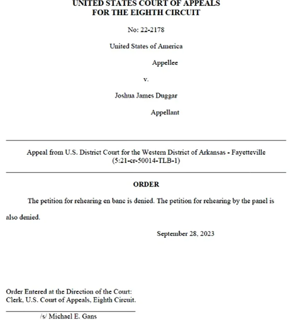 Josh Duggar Appeal Rehearing Denied TLC Fans React