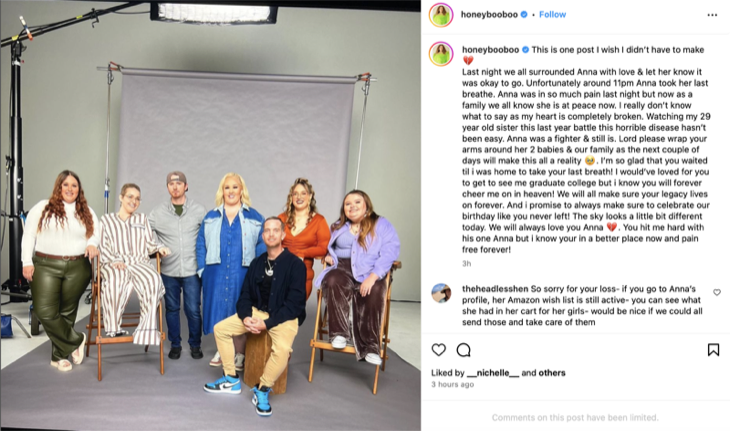 Honey Boo Boo Mourns Sister Anna Cardwell’s Death At 29 With Heartbreaking Promise