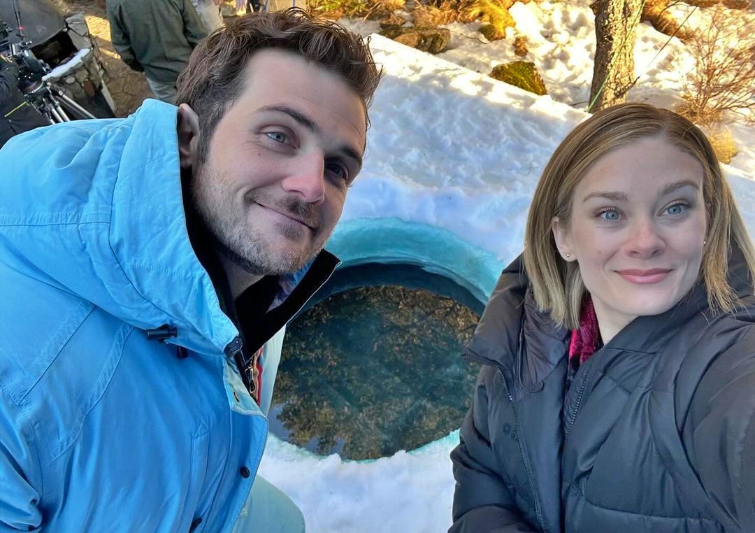 Beau Mirchoff and Kim Matula filming The Finnish Line for Hallmark Channel