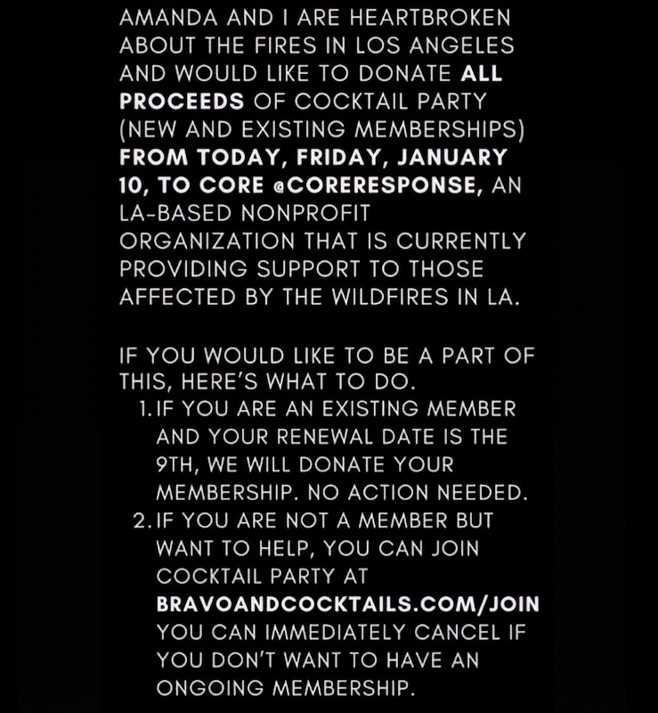 Donating To The LA Fires - Bravo and Cocktails - Instagram