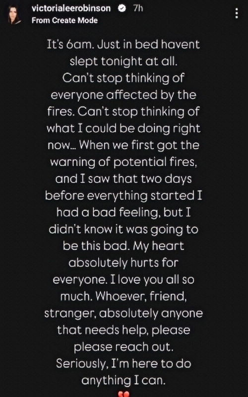 Victoria Lee Robinson Shares Anguish Over LA Fires - Via Reddit