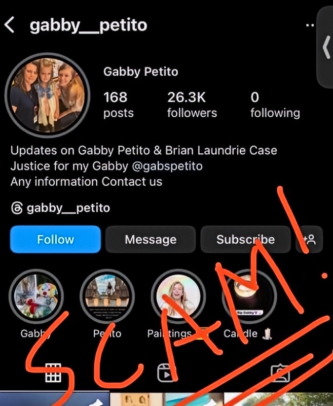 Gabby Petito's Dad Warns Of Scam Account - Instagram