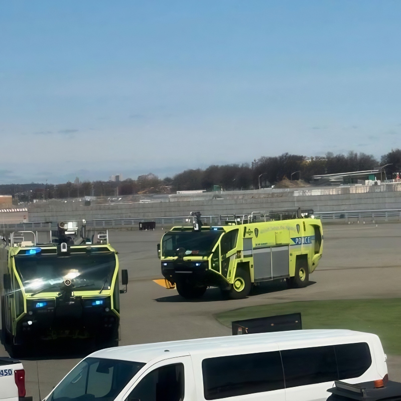 Fire trucks on the runway - @ginger_zee - Instagram