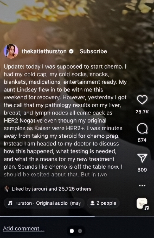 Katie's cancer update via Reddit