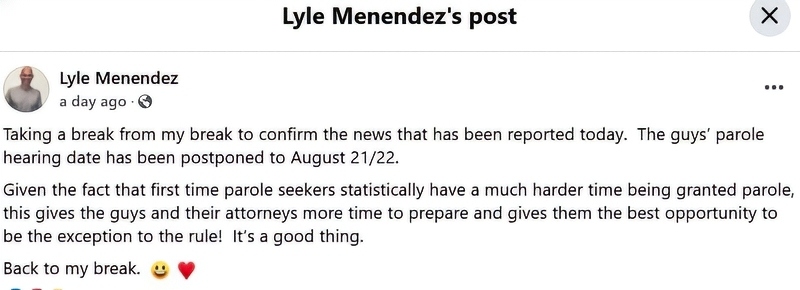 The post on Lyle's Facebook
