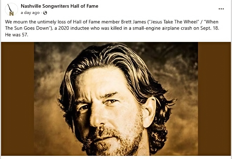 Songwriter confirmed dead - Nashville Songwriters Hall of Fame - Facebook