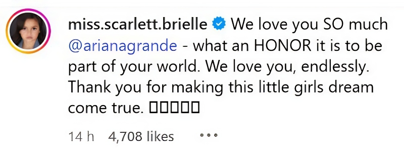 Scarlett from GH loved working with Ariana - Instagram
