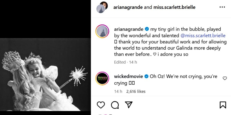 Scarlett in Wicked For Good via @arianagrande - Instagram