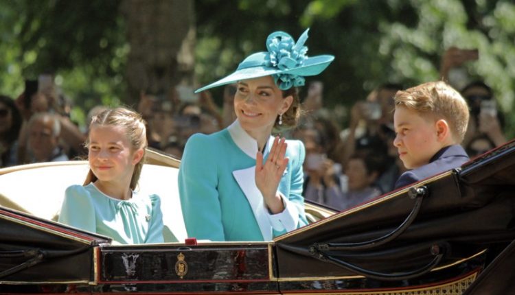 London, UK – 14.06.2025 Princess Catherine with children Prince George, Princess Charlotte, and Prince Louis in carriage at Trooping the Colour 2025
