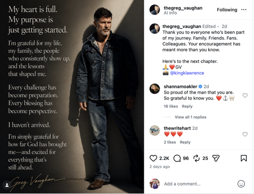Greg Vaughan’s Cryptic Social Media Post Hints Beyond the Gates’ Exit