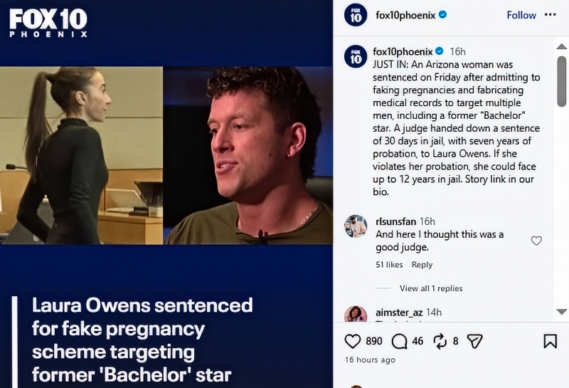 Fox10 Phoenix shared the sentencing on Instagram